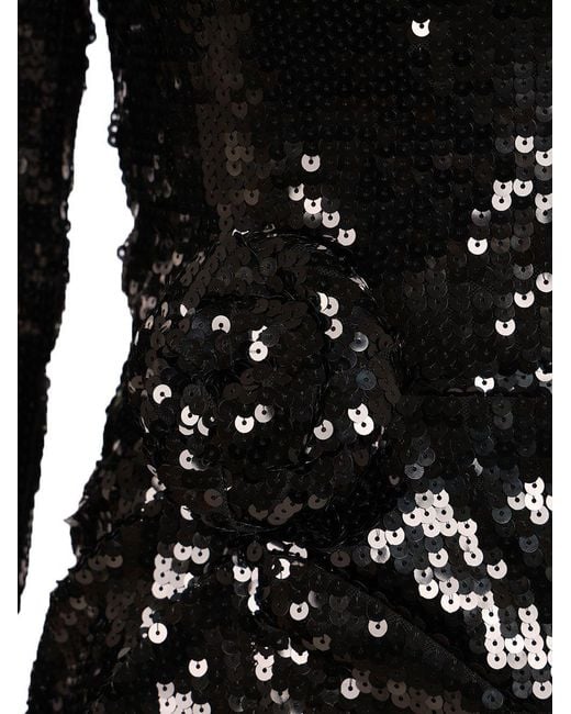 ROTATE BIRGER CHRISTENSEN Black Draped Sequin Mini Dress