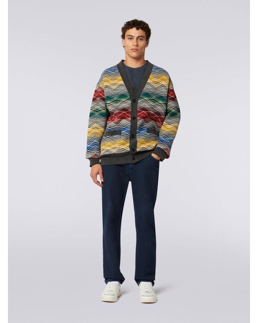 Missoni Blue Zigzag V-Neck Cardigan for men