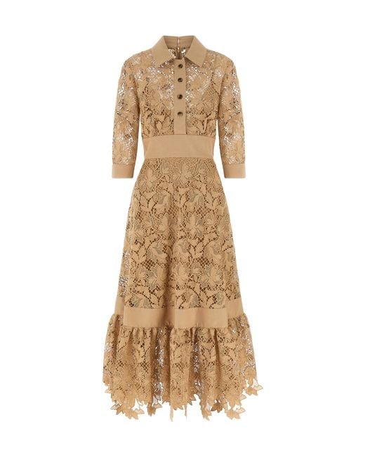 Elie Saab Natural Floral Macramé Dress