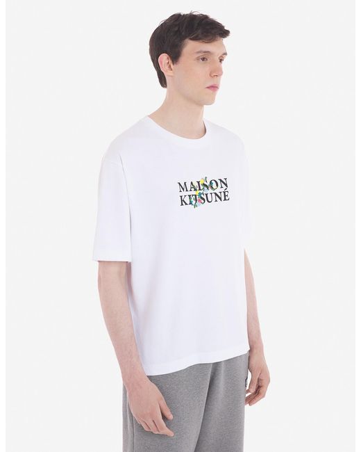 Maison Kitsuné White Maison Kitsuné Logo Printed Crewneck T-Shirt for men