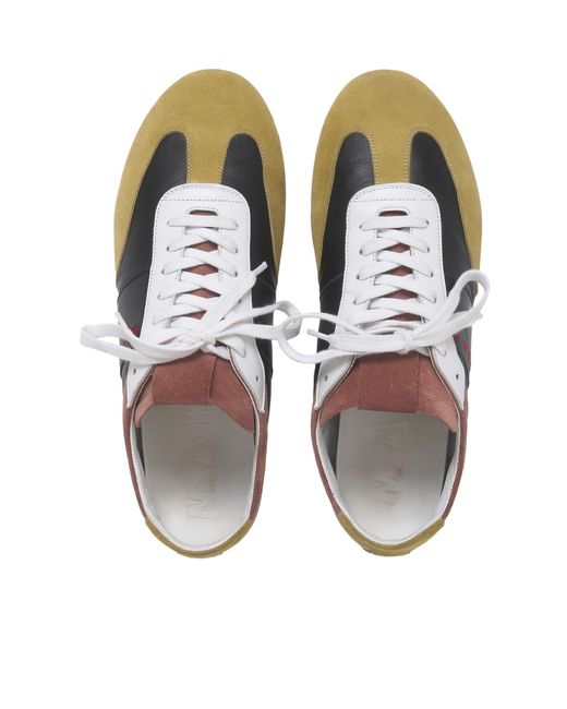 Marni Brown Logo Printed Colourblock Lace-Up Sneakers for men
