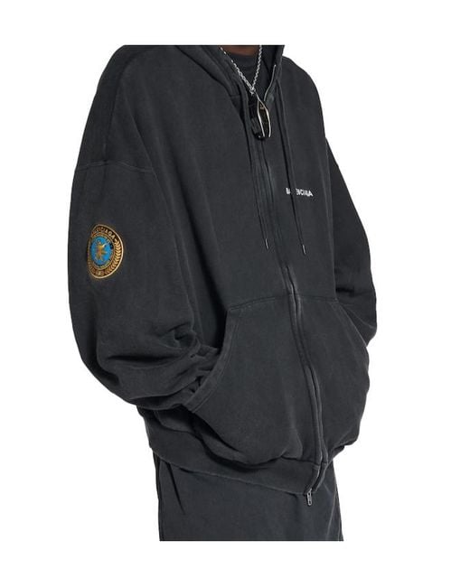 Balenciaga Black Uniform Patch Zip-Up Hoodie for men