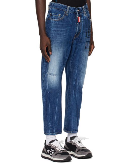DSquared² Blue Icon Printed Straight-Leg Jeans for men