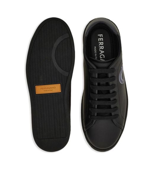 Ferragamo Black Ferragamo Double Gancini Lace-Up Sneakers for men