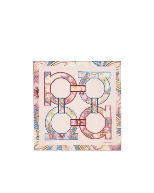 Ferragamo Pink Ferragamo Logo Detail Printed Scarf