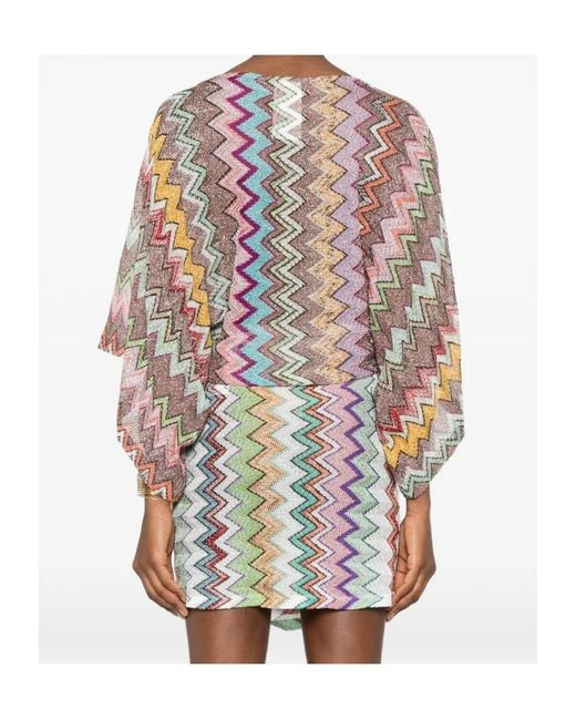 Missoni Pink Short Sleeve Zigzag Pattern Blouse