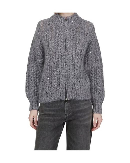 Eleventy Gray Sequin-Embellished Cardigan