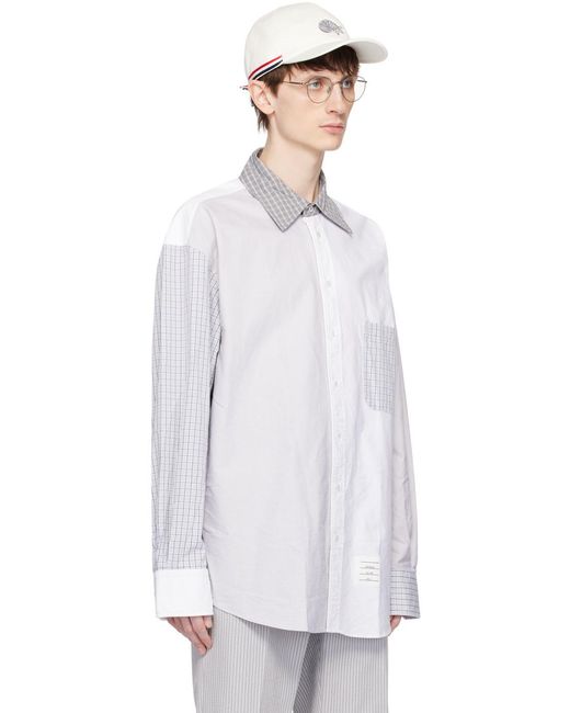 Thom Browne White Logo Patch Panelled Shirt for men