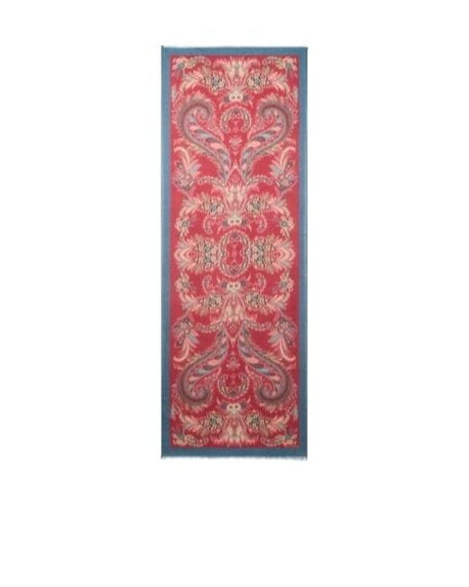 Etro Red Paisley Printed Frayed Edge Scarf