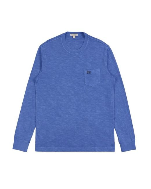 Burberry Blue Logo Round Collar Long-Sleeved T-Shirt for men