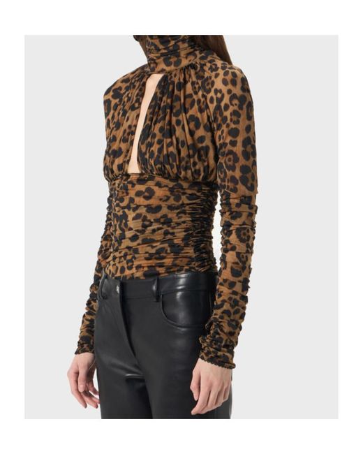 Blumarine Brown Leopard Printed Ruched Bodysuit