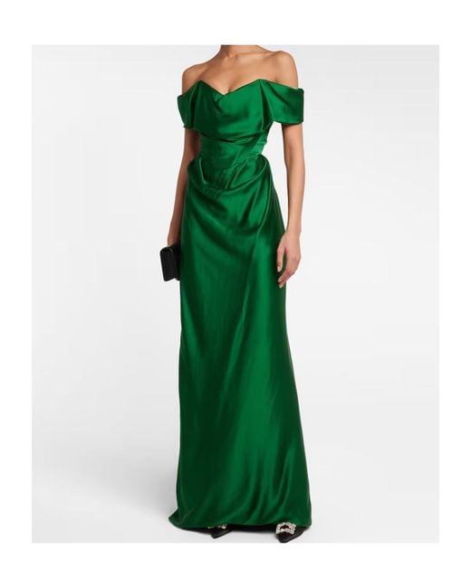Vivienne Westwood Green Off-Shoulder Satin Gown