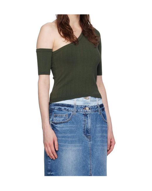 Juun.J Green Ribbed-Knit One-Shoulder Top