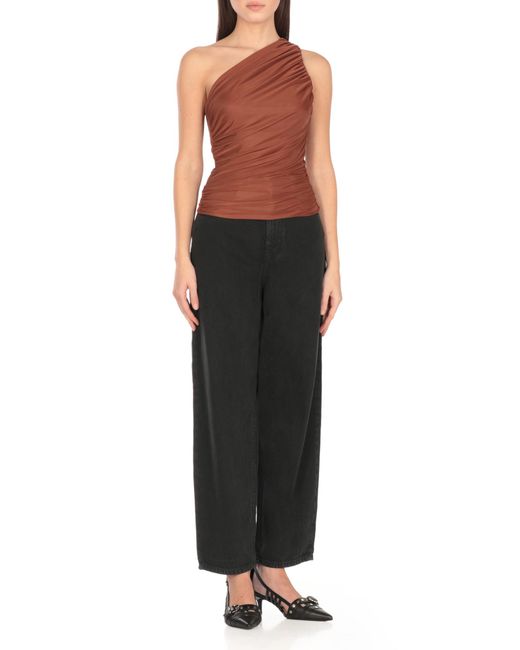 Pinko Orange One-Shoulder Tulle Top