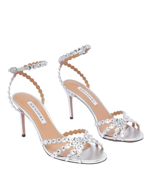 Aquazzura White Crystal-Embellished Tequila Sandals