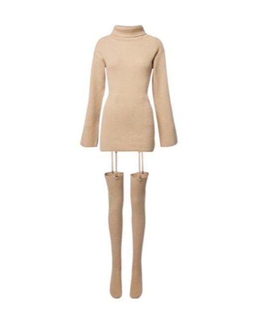 AYA MUSE Natural Cursa Ribbed-Knit Wool Mini Dress And Leggings Set