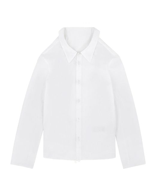MM6 by Maison Margiela White Buttoned Frayed-Hem Shirt