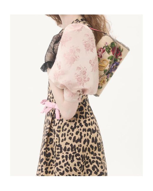 Valentino Natural Leopard Printed Puff-Sleeved Mini Dress