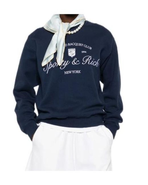 Sporty & Rich Blue Long-Sleeved Crew Neck Sweatshirt