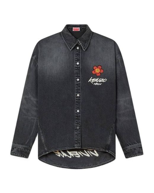 KENZO Blue Logo Embroidered Denim Shirt