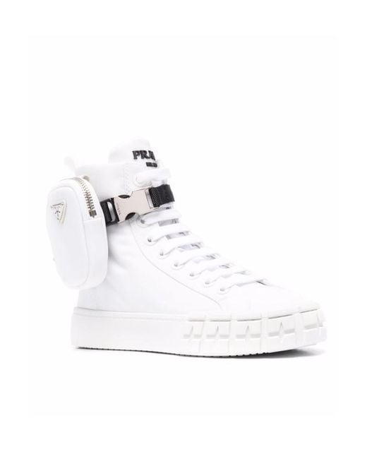 Prada White Re-Nylon Pouch Detail High-Top Sneakers