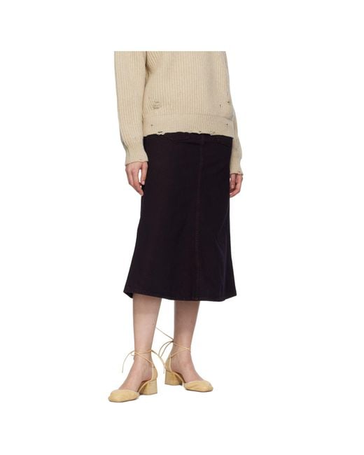 MM6 by Maison Margiela Black Overdyed Reversed Denim Midi Skirt