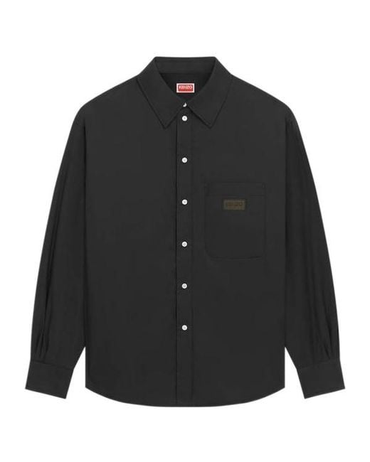 KENZO Black Logo Patch Buttoned Padded Shirt for men