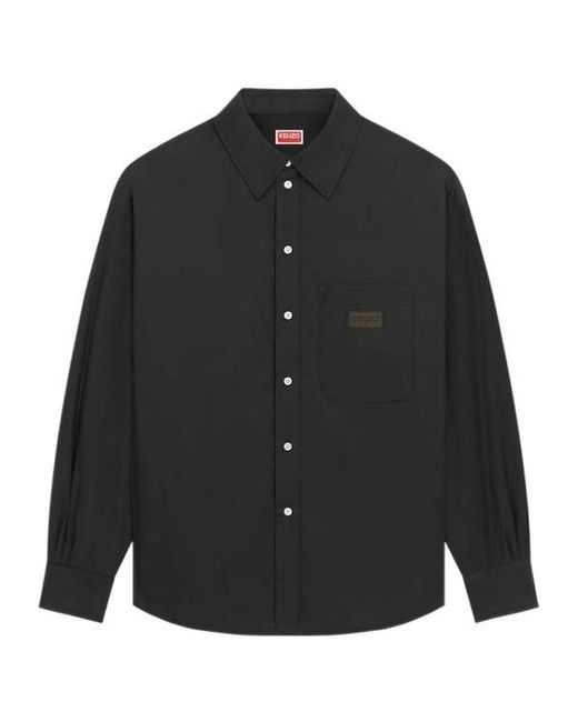KENZO Black Logo Patch Buttoned Padded Shirt for men