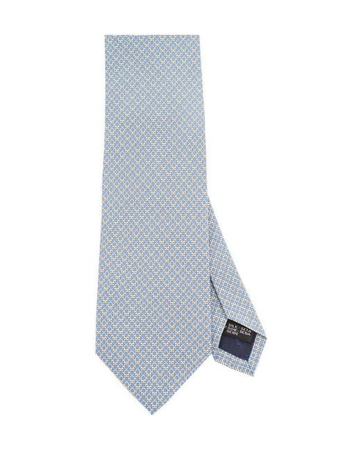 Ferragamo White Printed Silk Tie for men