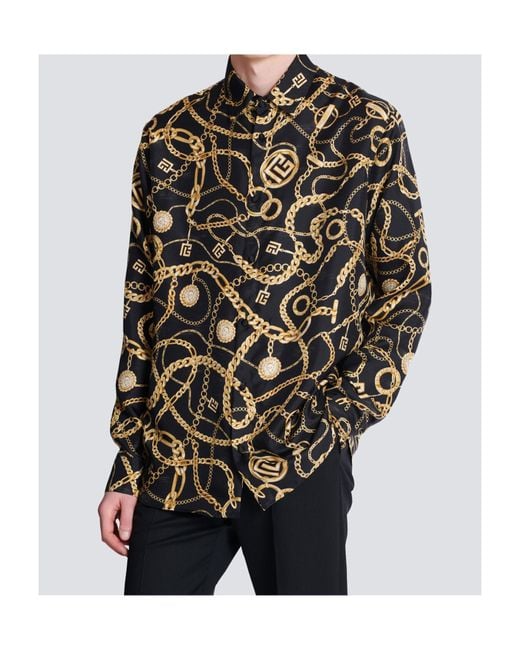 Balmain Multicolor Silk Chain Print Shirt for men