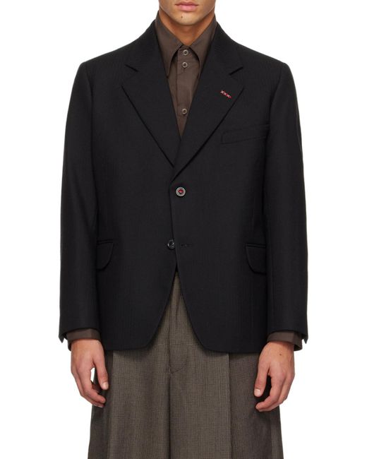 Maison Margiela Black Herringbone Single-Breasted Blazer for men