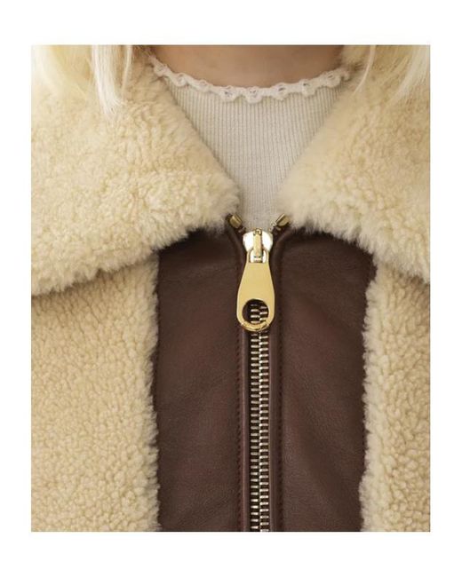 Chloé Natural Chloé Shearling Zipped Bomber Jacket