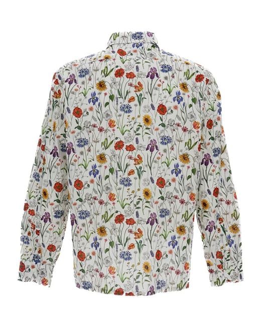Junya Watanabe White Floral-Printed Buttoned Shirt for men