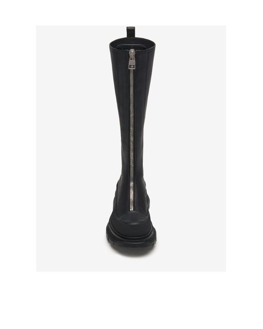 McQueen Black Tread Slick Front-Zipped Boots