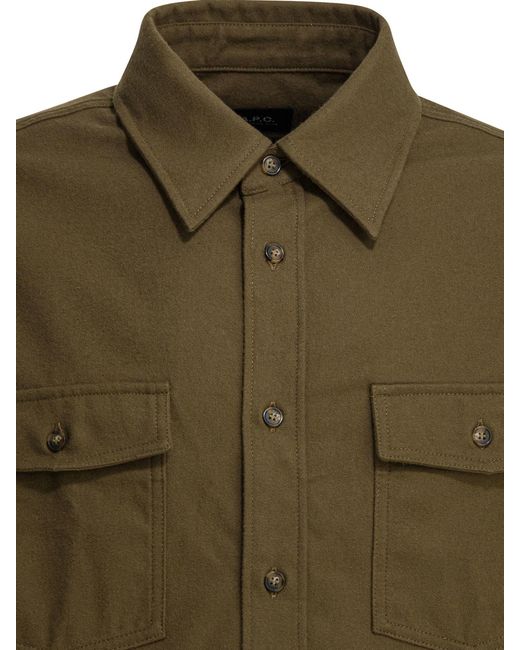 A.P.C. Green Long-Sleeved Buttoned Overshirt for men