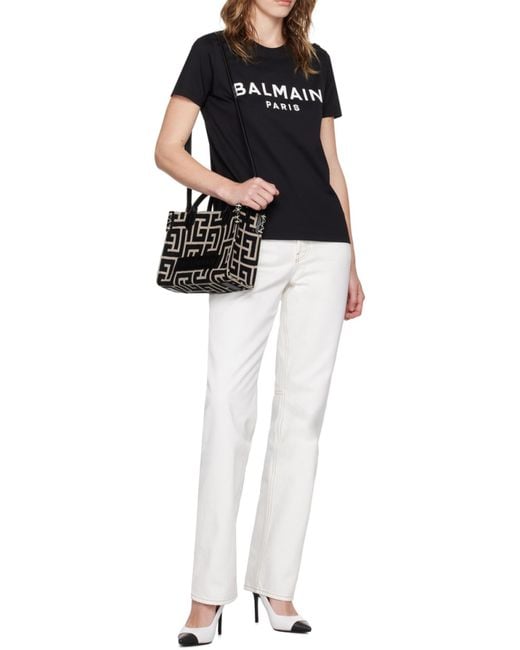 Balmain Black Small B-army Monogram Jacquard Shopper Tote Bag