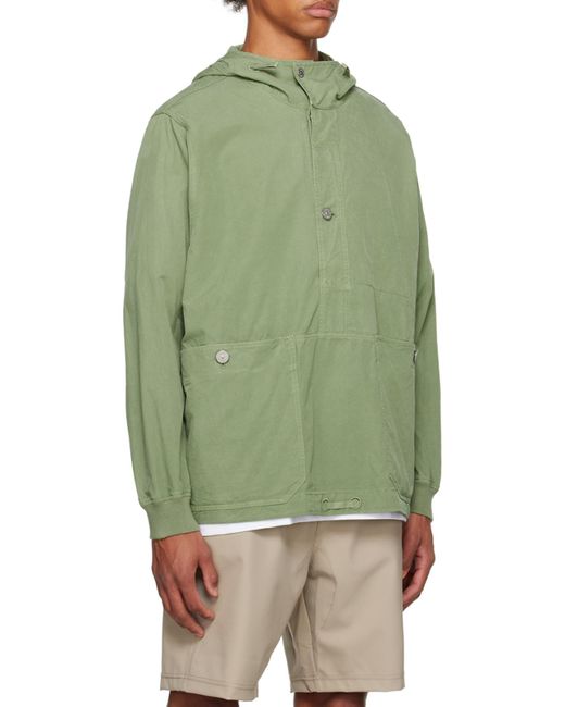 Stone Island Green Compass-Patch Twill Weave Hooded Jacket for men