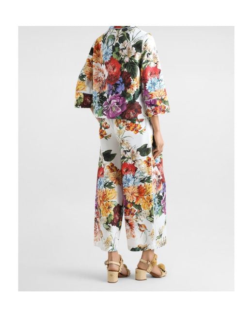 Dolce & Gabbana White Floral Printed Cropped Trousers