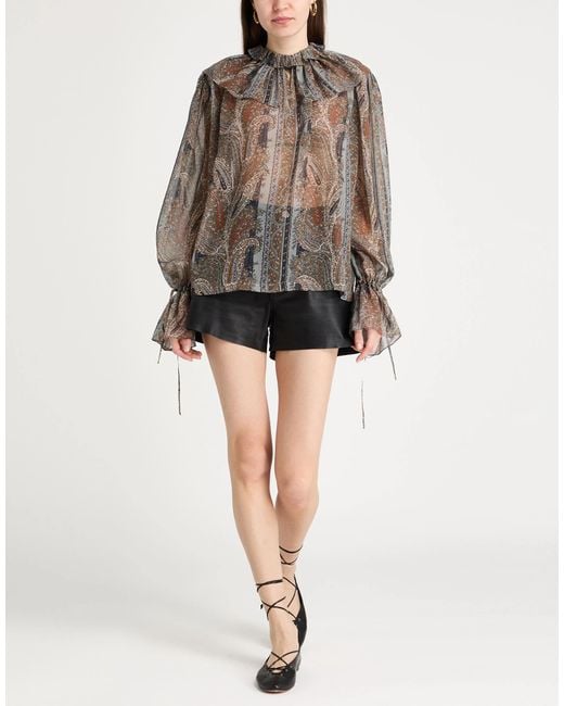 Saint Laurent Natural Printed Chiffon Long Sleeve Top