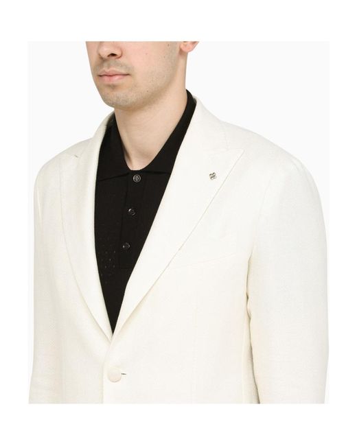 Tagliatore White Herringbone-Pattern Blazer for men