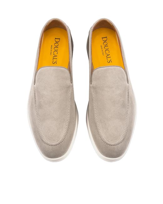 Doucal's White Minimalist Suede Loafers for men