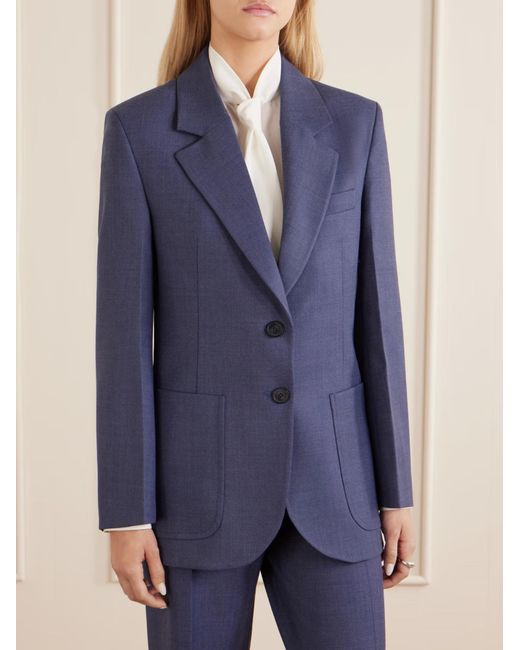 Victoria Beckham Blue Slate Wool-Blend Blazer