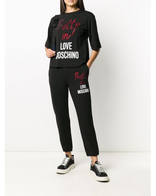 Moschino Black Rhinestone Inlaid Logo Sweatpants