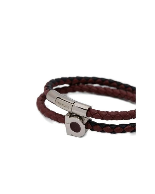 Ferragamo White Ferragamo Gancini Braided Double-Wrap Bracelet for men