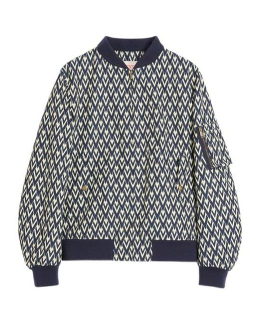 Valentino Gray Nylon Bomber Jacket With Toute La V Print for men