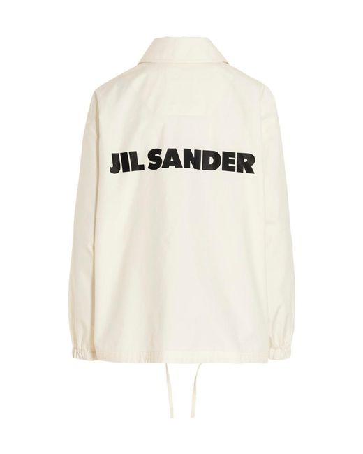 Jil Sander White Logo-Printed Drawstring Shirt Jacket