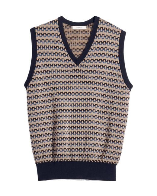 Lemaire Gray V-Neck Jacquard Knitted Vest for men