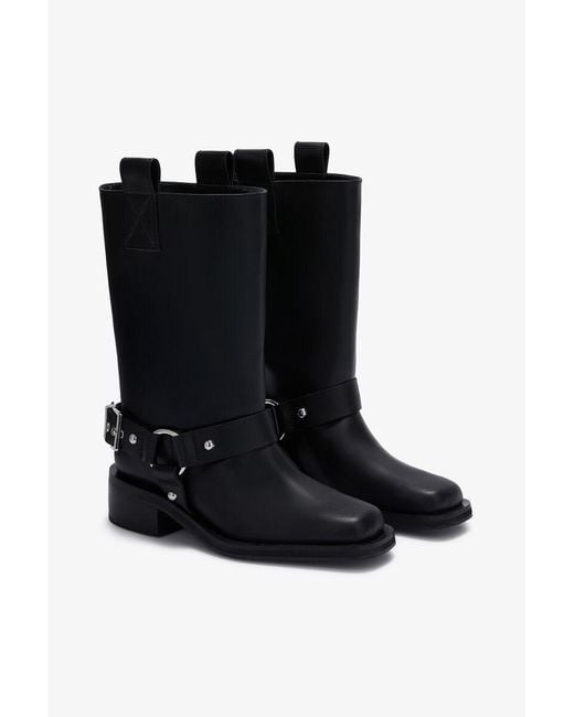 Ganni Black Mid Shaft Biker Boots