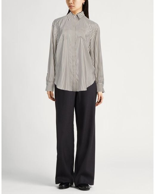 Brunello Cucinelli Gray Striped Long Sleeve Shirt