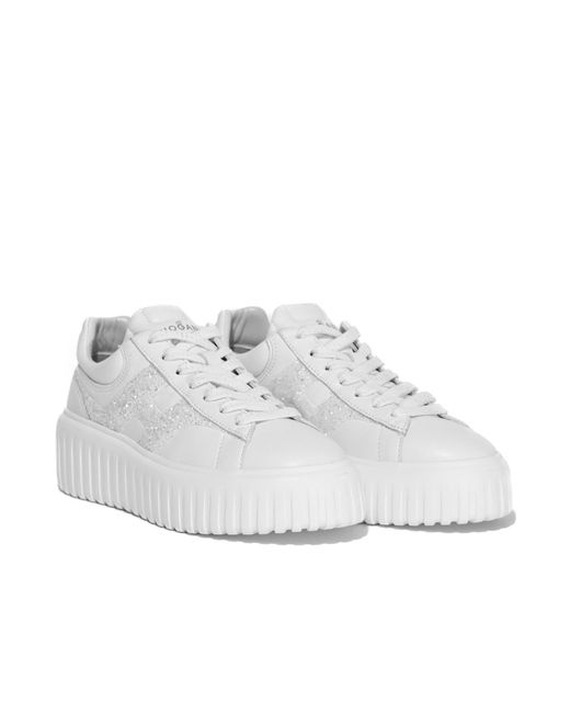 Hogan White H-Stripe Platform Lace-Up Sneakers